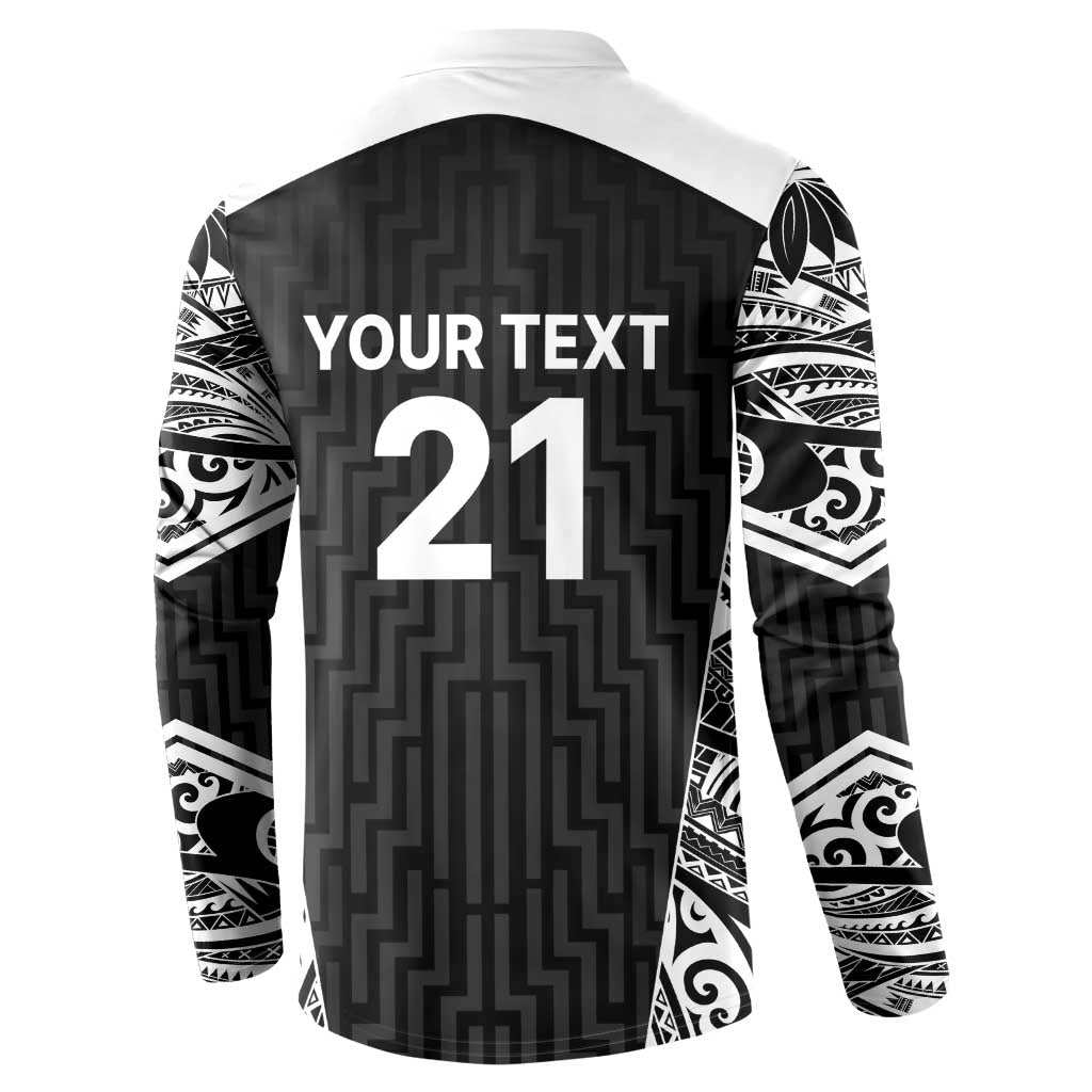 New Zealand Black Fern Custom Button Sweatshirt Maori Tukutuku Black-white Motif