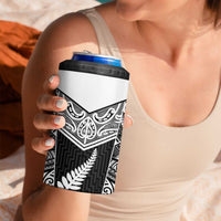 New Zealand Black Fern Custom 4 in 1 Can Cooler Tumbler Maori Tukutuku Black-white Motif