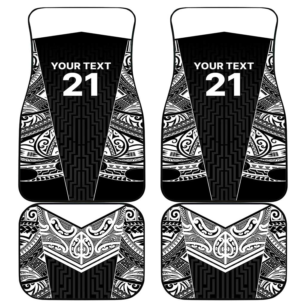 New Zealand Black Fern Custom Car Mats Maori Tukutuku Black-white Motif