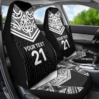 New Zealand Black Fern Custom Car Seat Cover Maori Tukutuku Black-white Motif