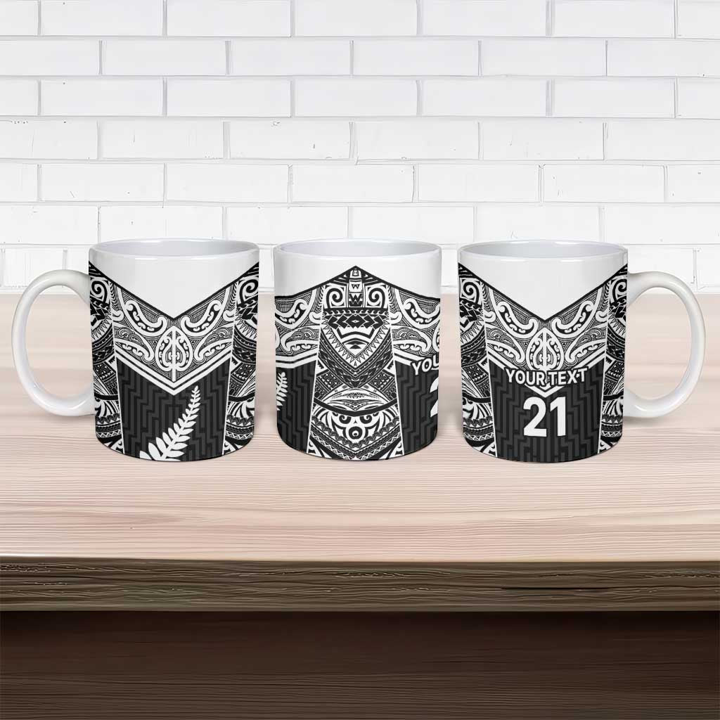 New Zealand Black Fern Custom Ceramic Mug Maori Tukutuku Black-white Motif - Polynesian Pride