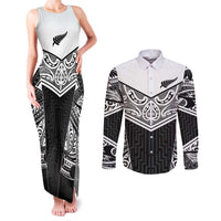 New Zealand Black Fern Custom Couples Matching Tank Maxi Dress and Long Sleeve Button Shirt Maori Tukutuku Black-white Motif