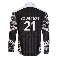 New Zealand Black Fern Custom Family Matching Long Sleeve Bodycon Dress and Hawaiian Shirt Maori Tukutuku Black-white Motif