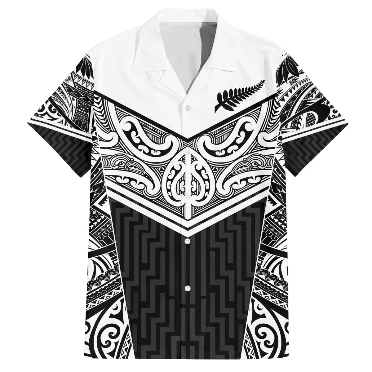 New Zealand Black Fern Custom Family Matching Off The Shoulder Long Sleeve Dress and Hawaiian Shirt Maori Tukutuku Black-white Motif