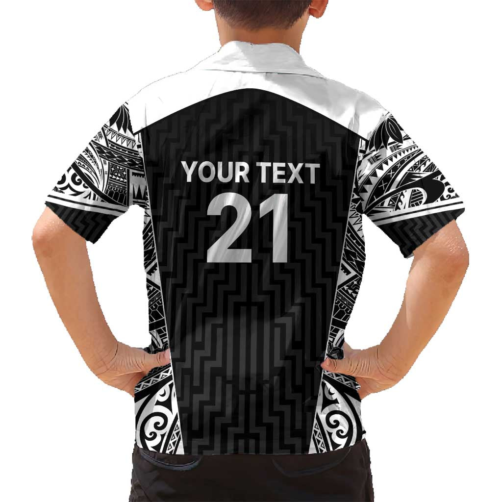 New Zealand Black Fern Custom Family Matching Puletasi and Hawaiian Shirt Maori Tukutuku Black-white Motif