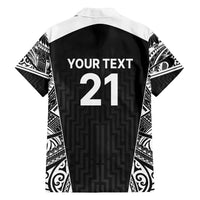 New Zealand Black Fern Custom Family Matching Puletasi and Hawaiian Shirt Maori Tukutuku Black-white Motif