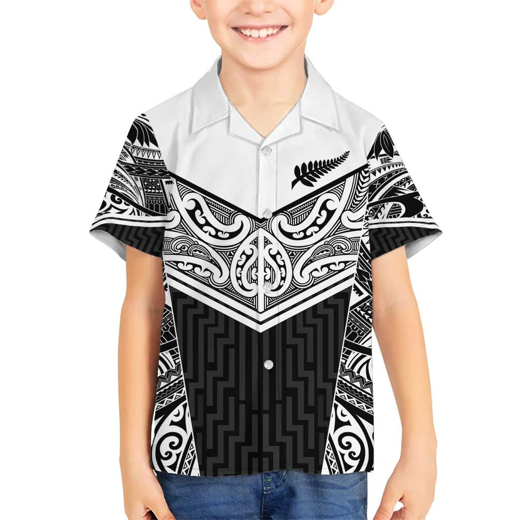 New Zealand Black Fern Custom Family Matching Puletasi and Hawaiian Shirt Maori Tukutuku Black-white Motif