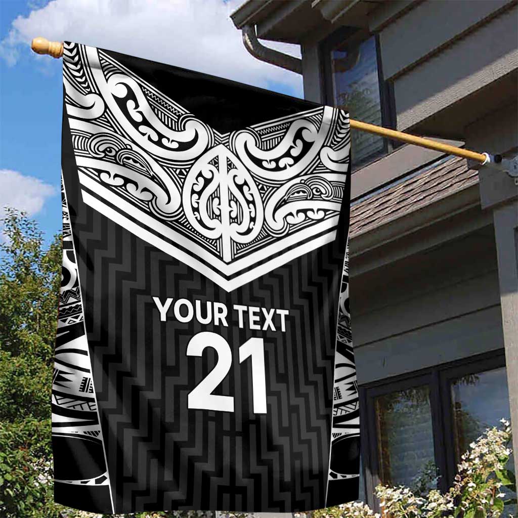 New Zealand Black Fern Custom Garden Flag Maori Tukutuku Black-white Motif