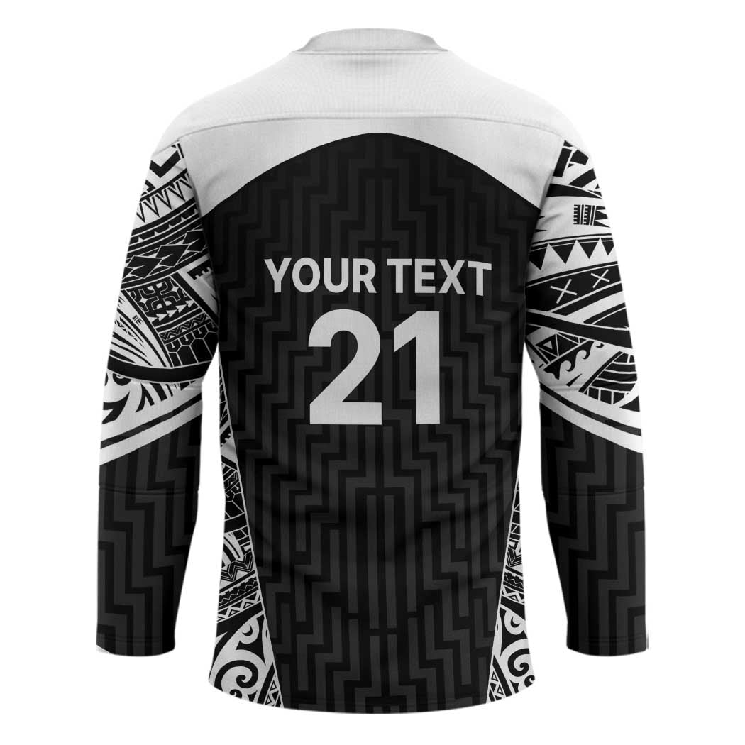 New Zealand Black Fern Custom Hockey Jersey Maori Tukutuku Black-white Motif - Polynesian Pride
