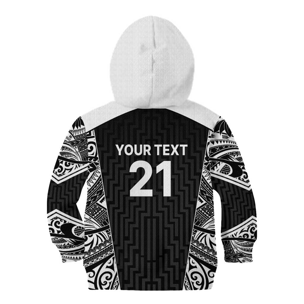 New Zealand Black Fern Custom Kid Hoodie Maori Tukutuku Black-white Motif