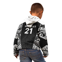 New Zealand Black Fern Custom Kid Hoodie Maori Tukutuku Black-white Motif