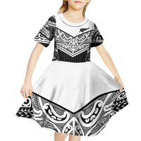 New Zealand Black Fern Custom Kid Short Sleeve Dress Maori Tukutuku Black-white Motif