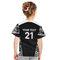 New Zealand Black Fern Custom Kid T Shirt Maori Tukutuku Black-white Motif