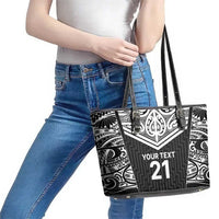 New Zealand Black Fern Custom Leather Tote Bag Maori Tukutuku Black-white Motif