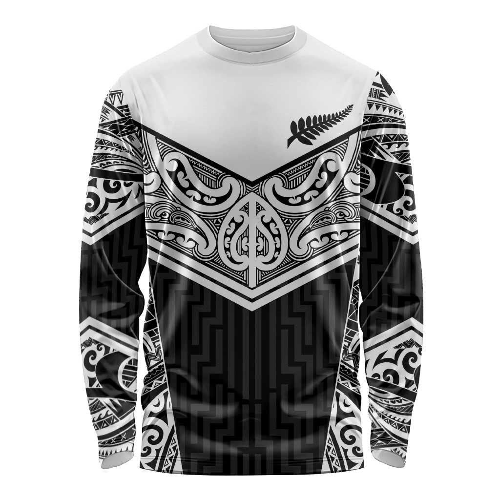 New Zealand Black Fern Custom Long Sleeve Shirt Maori Tukutuku Black-white Motif