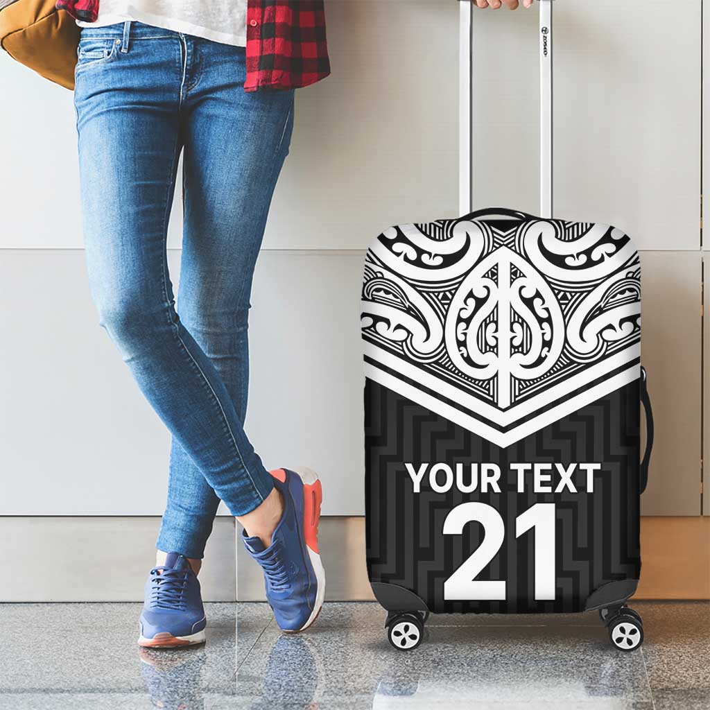 New Zealand Black Fern Custom Luggage Cover Maori Tukutuku Black-white Motif