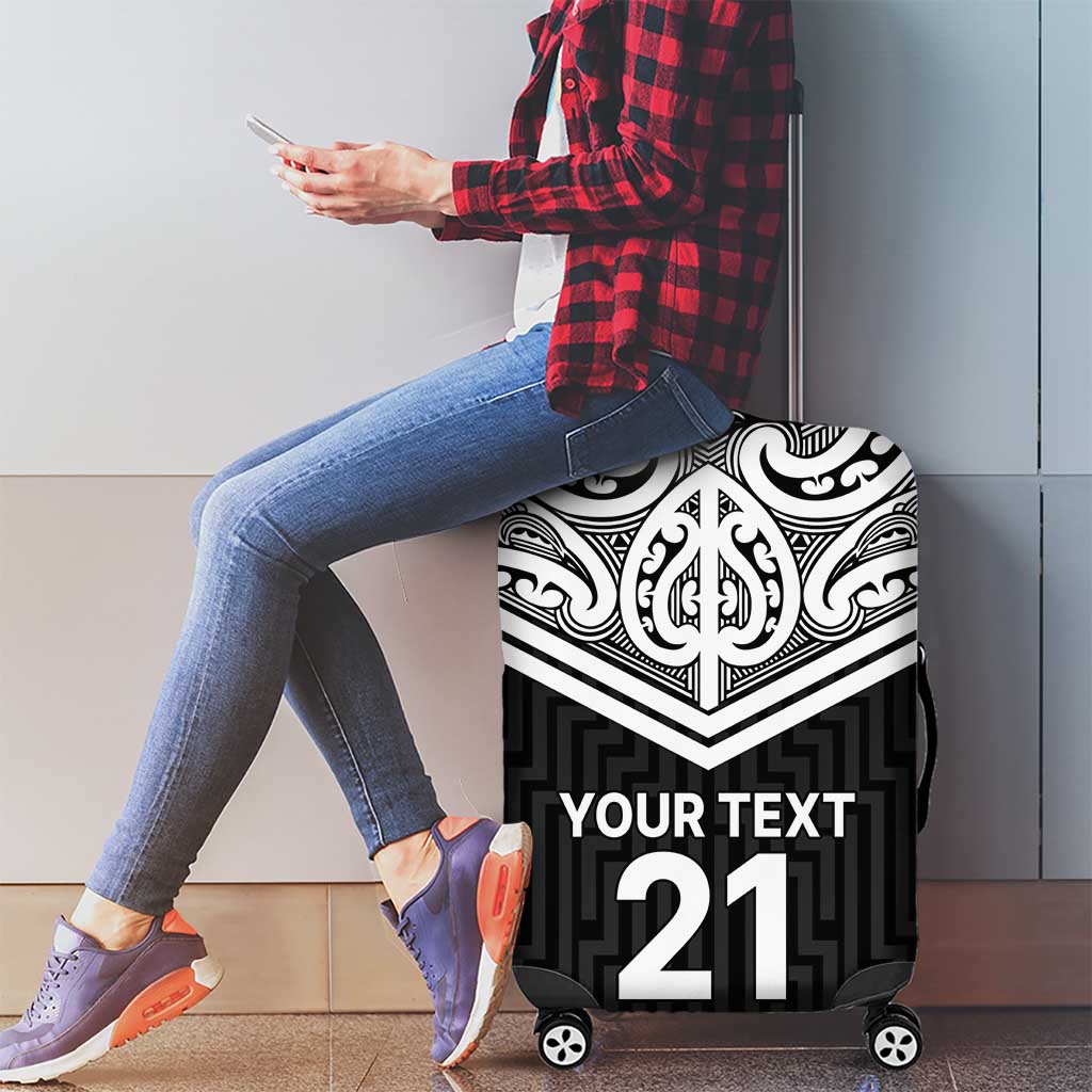 New Zealand Black Fern Custom Luggage Cover Maori Tukutuku Black-white Motif