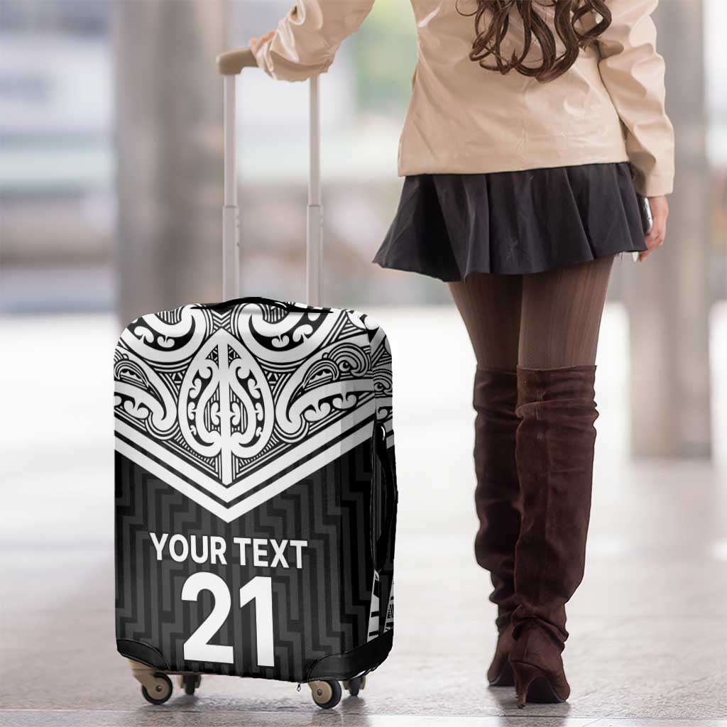 New Zealand Black Fern Custom Luggage Cover Maori Tukutuku Black-white Motif