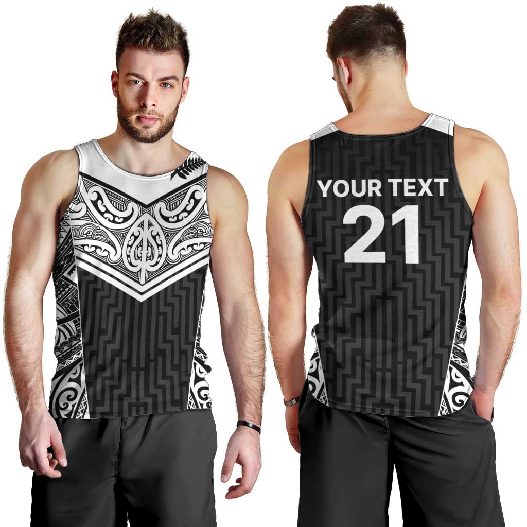 New Zealand Black Fern Custom Men Tank Top Maori Tukutuku Black-white Motif