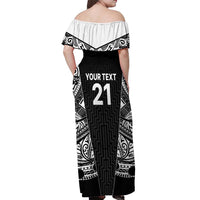 New Zealand Black Fern Custom Off Shoulder Maxi Dress Maori Tukutuku Black-white Motif