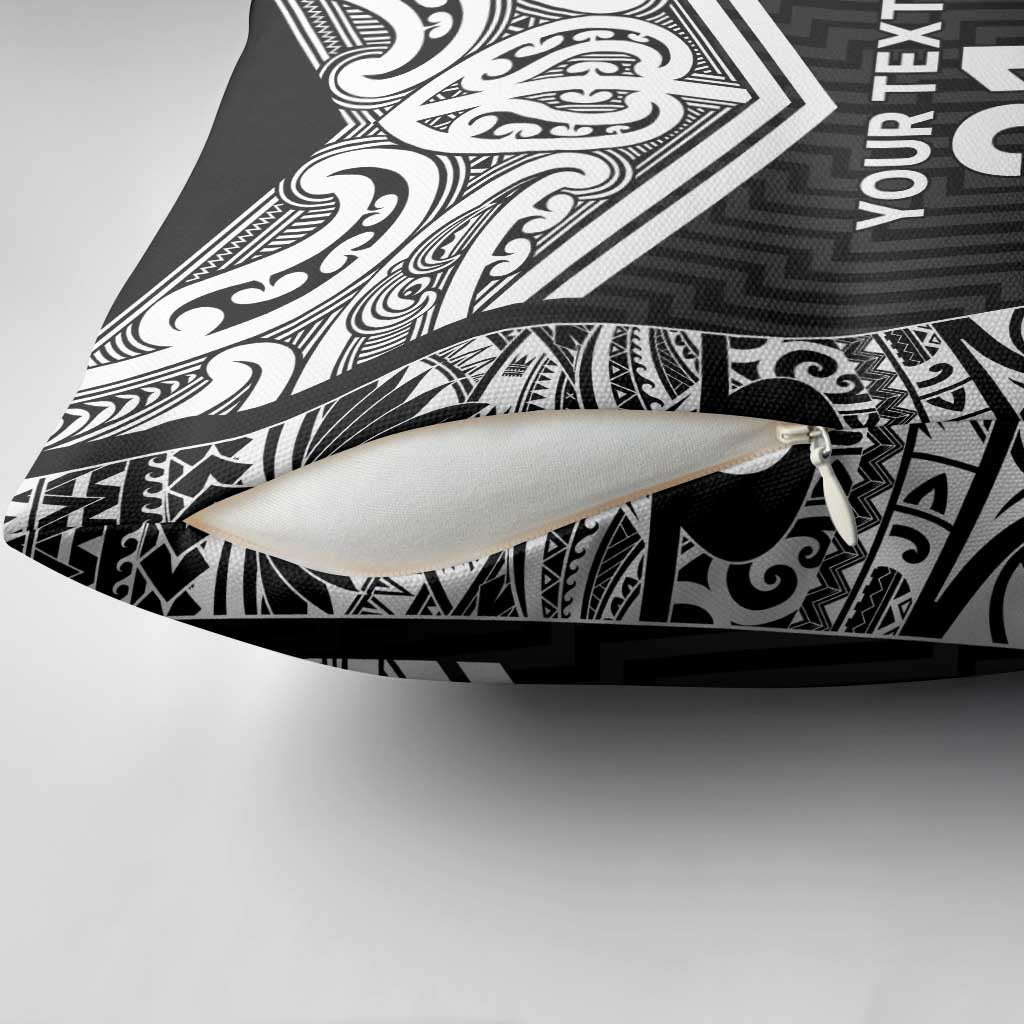 New Zealand Black Fern Custom Pillow Cover Maori Tukutuku Black-white Motif - Polynesian Pride