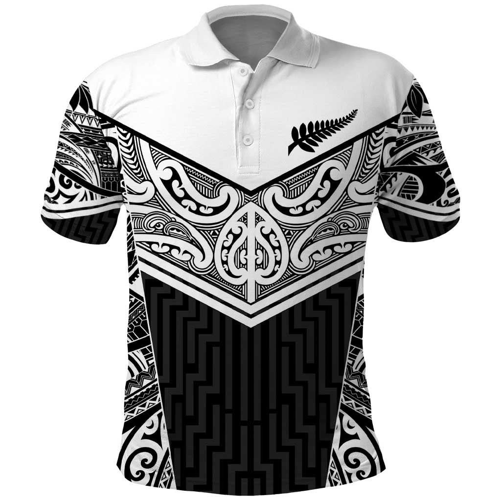 New Zealand Black Fern Custom Polo Shirt Maori Tukutuku Black-white Motif