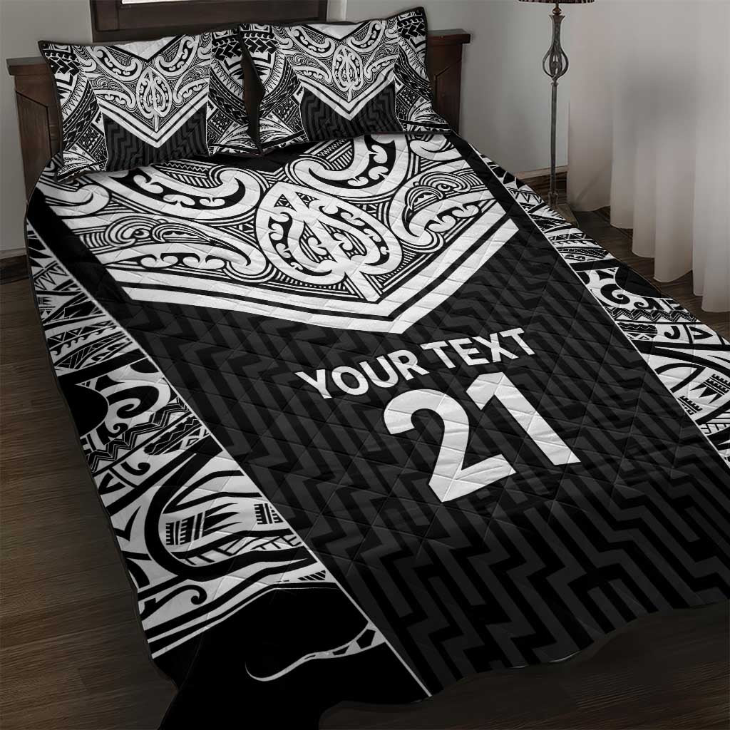 New Zealand Black Fern Custom Quilt Bed Set Maori Tukutuku Black-white Motif