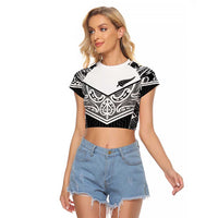 New Zealand Black Fern Custom Raglan Cropped T Shirt Maori Tukutuku Black-white Motif