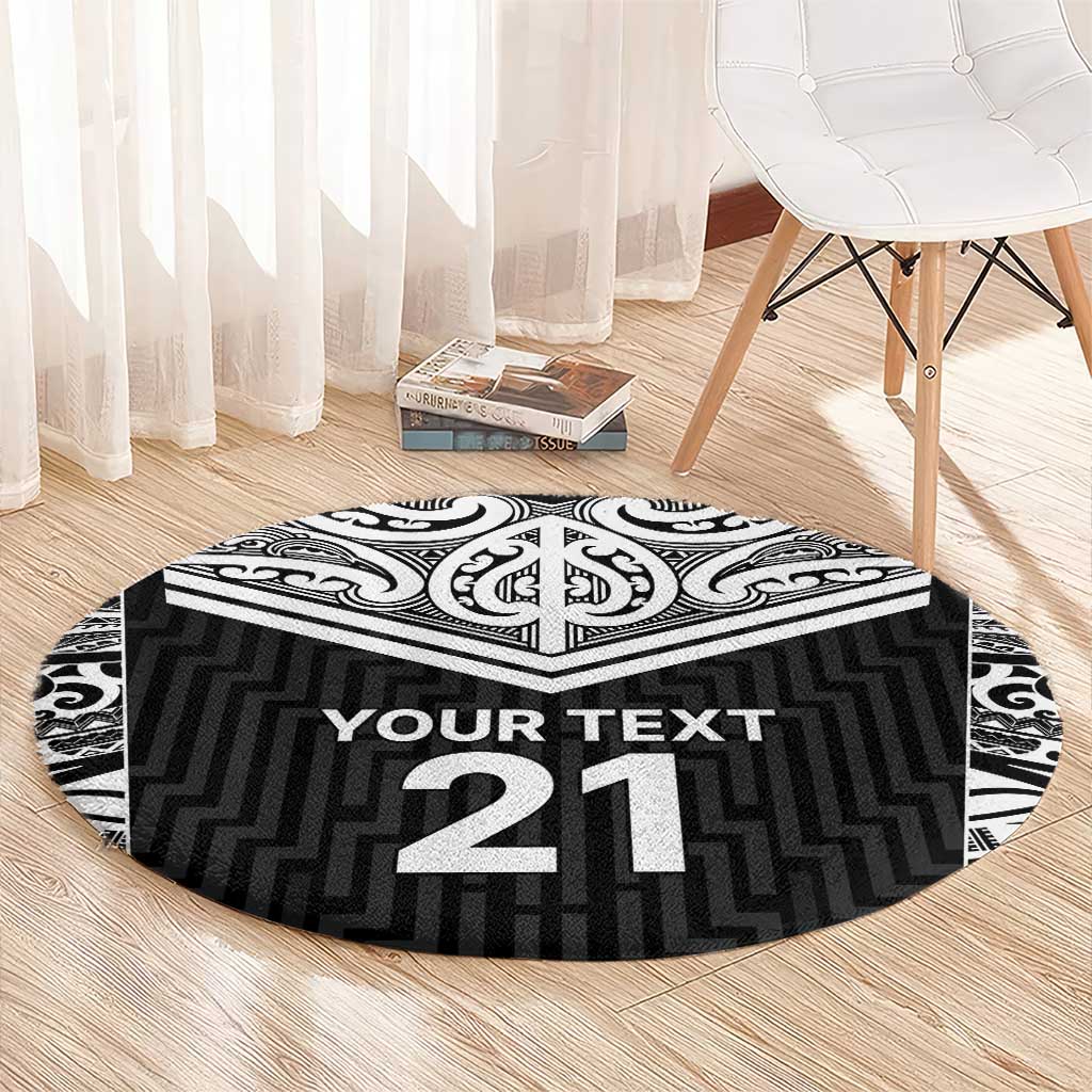 New Zealand Black Fern Custom Round Carpet Maori Tukutuku Black-white Motif