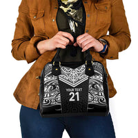 New Zealand Black Fern Custom Shoulder Handbag Maori Tukutuku Black-white Motif