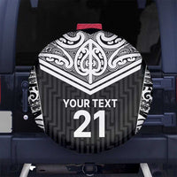 New Zealand Black Fern Custom Spare Tire Cover Maori Tukutuku Black-white Motif