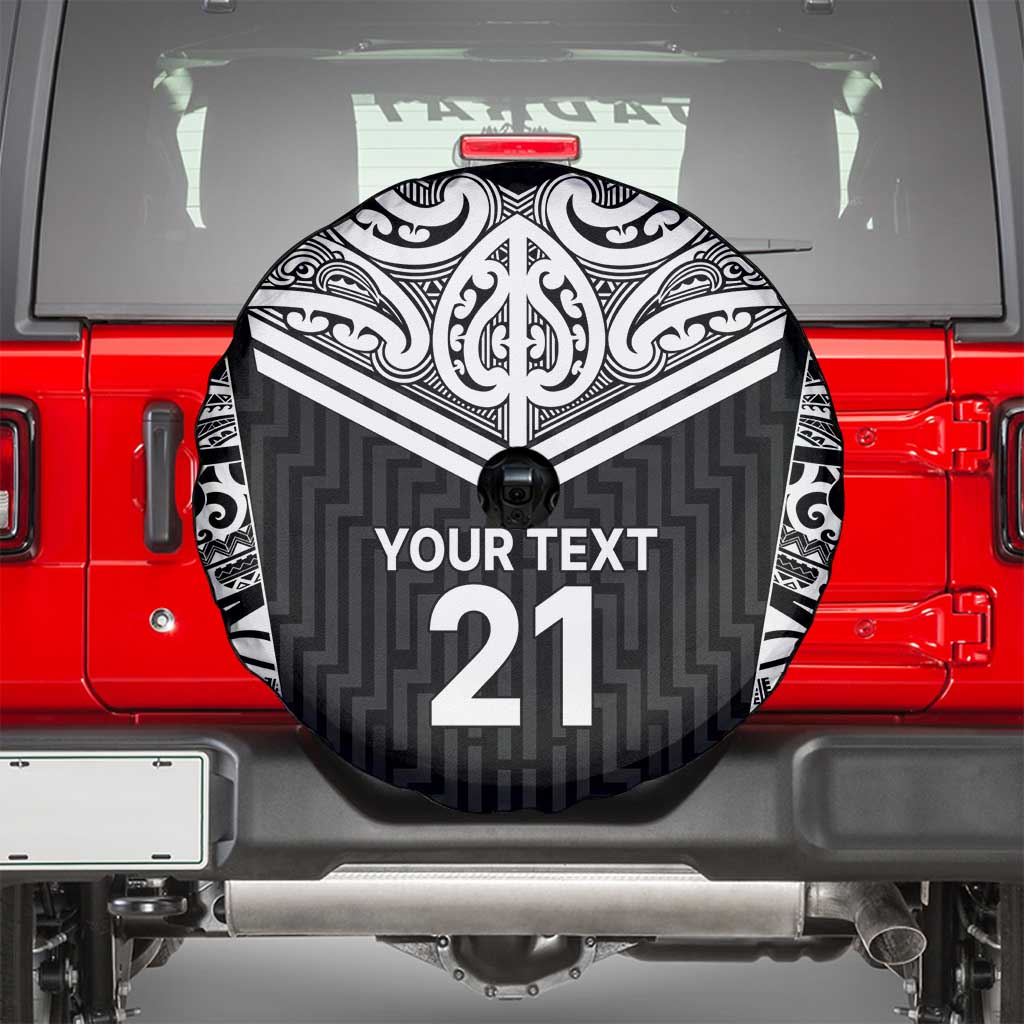 New Zealand Black Fern Custom Spare Tire Cover Maori Tukutuku Black-white Motif
