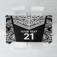 New Zealand Black Fern Custom Tablecloth Maori Tukutuku Black-white Motif