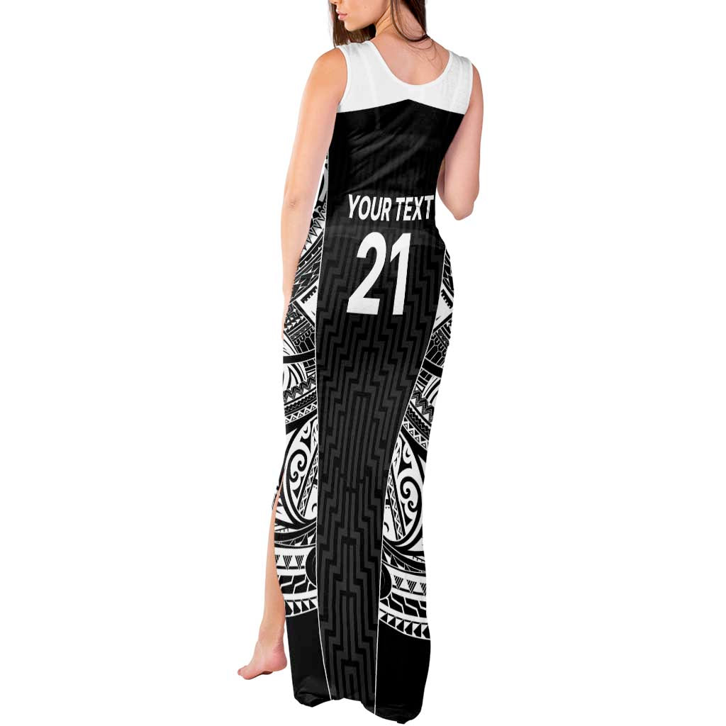 New Zealand Black Fern Custom Tank Maxi Dress Maori Tukutuku Black-white Motif
