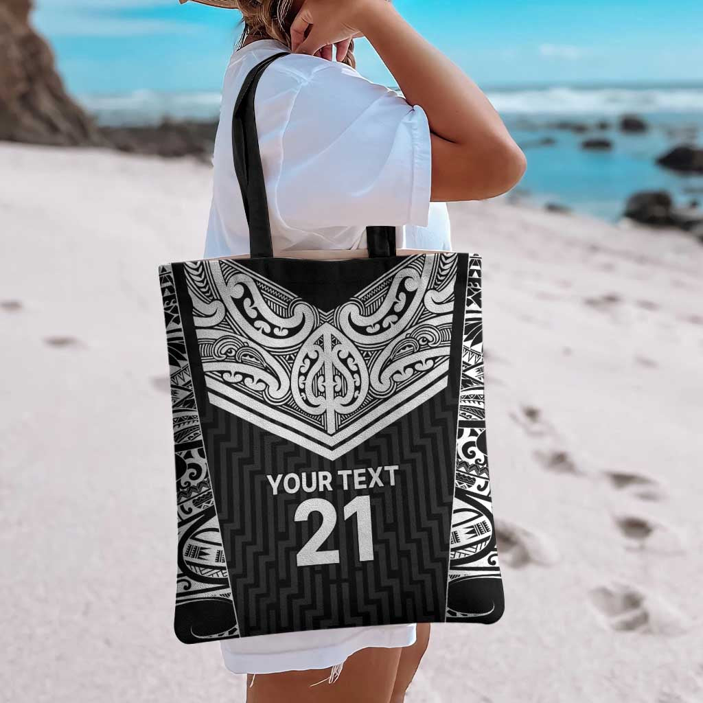 New Zealand Black Fern Custom Tote Bag Maori Tukutuku Black-white Motif - Polynesian Pride