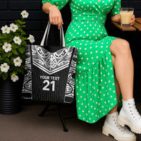 New Zealand Black Fern Custom Tote Bag Maori Tukutuku Black-white Motif - Polynesian Pride