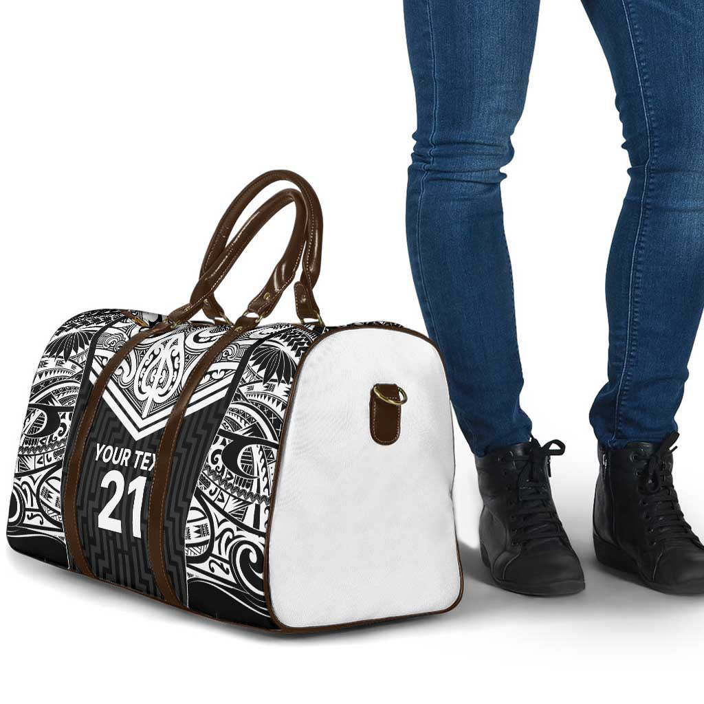 New Zealand Black Fern Custom Travel Bag Maori Tukutuku Black-white Motif - Polynesian Pride