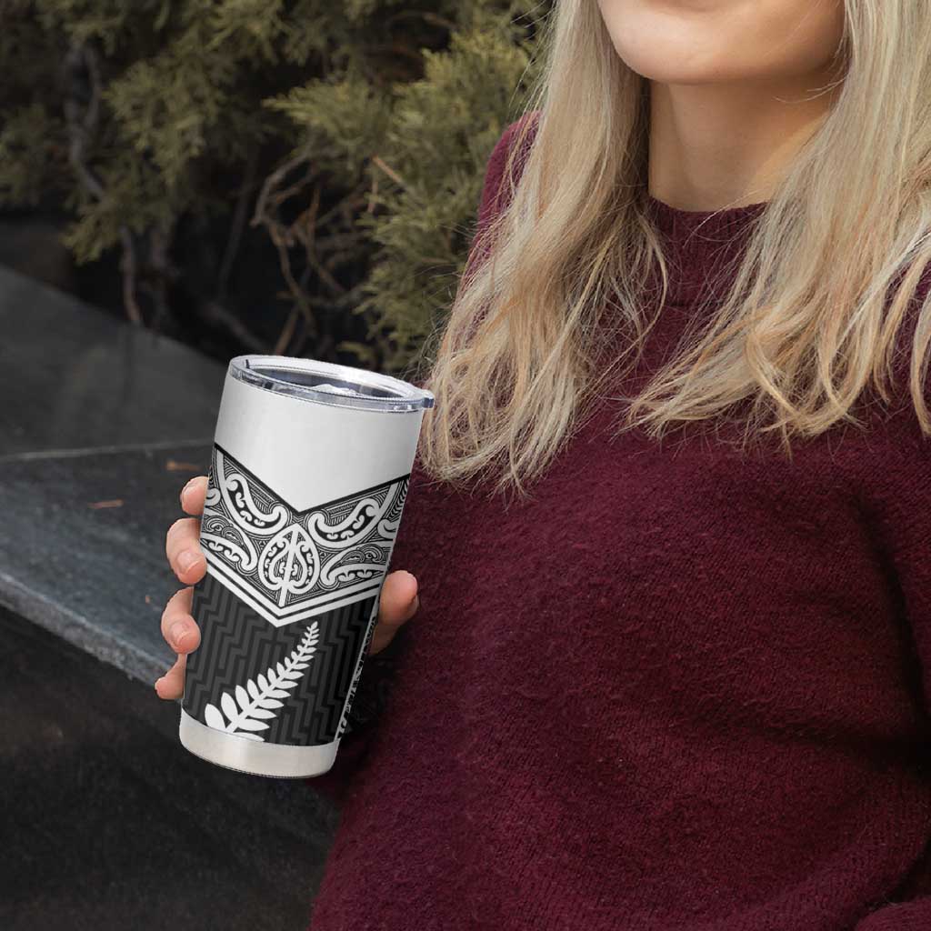 New Zealand Black Fern Custom Tumbler Cup Maori Tukutuku Black-white Motif