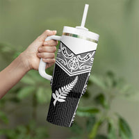 New Zealand Black Fern Custom Tumbler With Handle Maori Tukutuku Black-white Motif