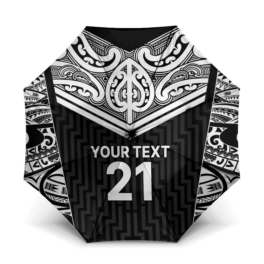 New Zealand Black Fern Custom Umbrella Maori Tukutuku Black-white Motif - Polynesian Pride