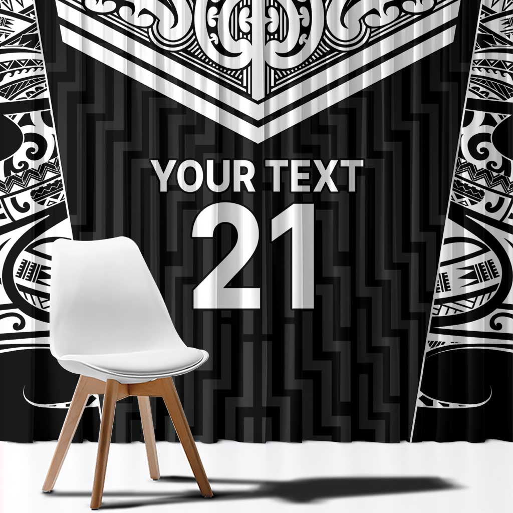 New Zealand Black Fern Custom Window Curtain Maori Tukutuku Black-white Motif