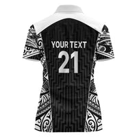 New Zealand Black Fern Custom Women Polo Shirt Maori Tukutuku Black-white Motif