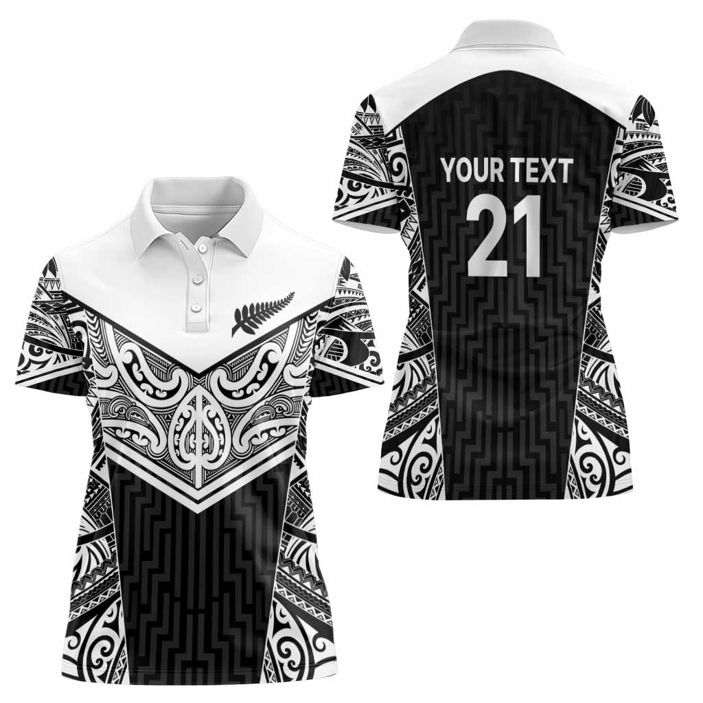 New Zealand Black Fern Custom Women Polo Shirt Maori Tukutuku Black-white Motif