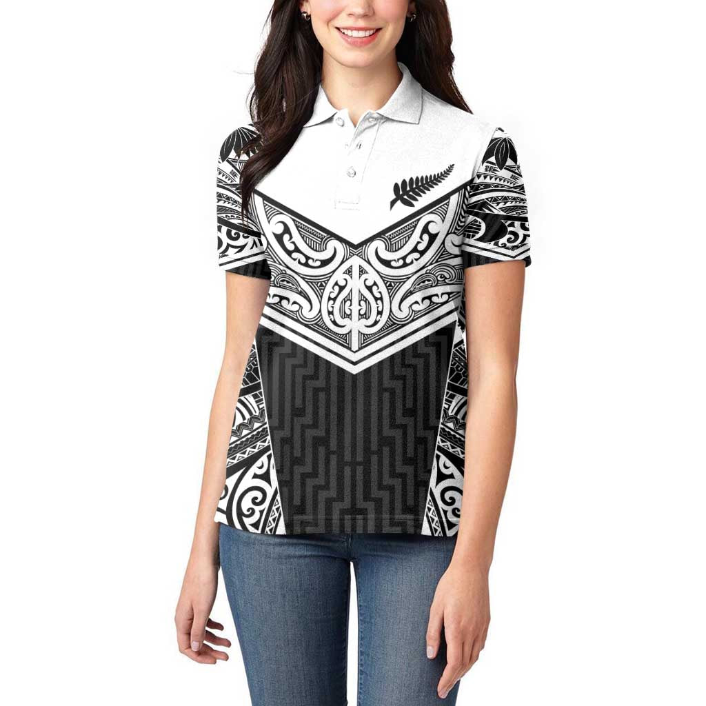 New Zealand Black Fern Custom Women Polo Shirt Maori Tukutuku Black-white Motif