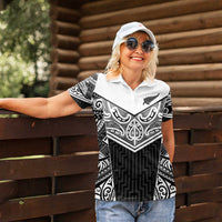 New Zealand Black Fern Custom Women Polo Shirt Maori Tukutuku Black-white Motif