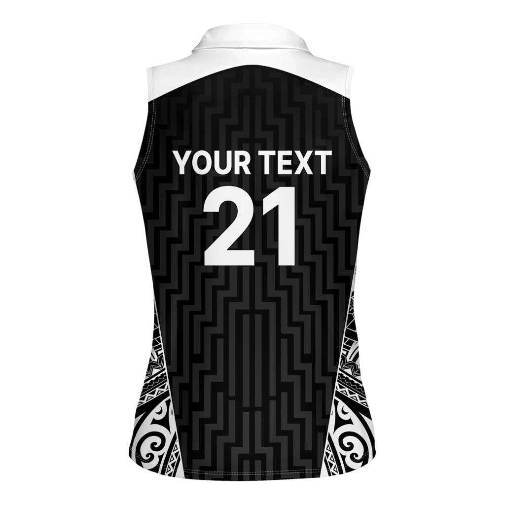 New Zealand Black Fern Custom Women Sleeveless Polo Shirt Maori Tukutuku Black-white Motif