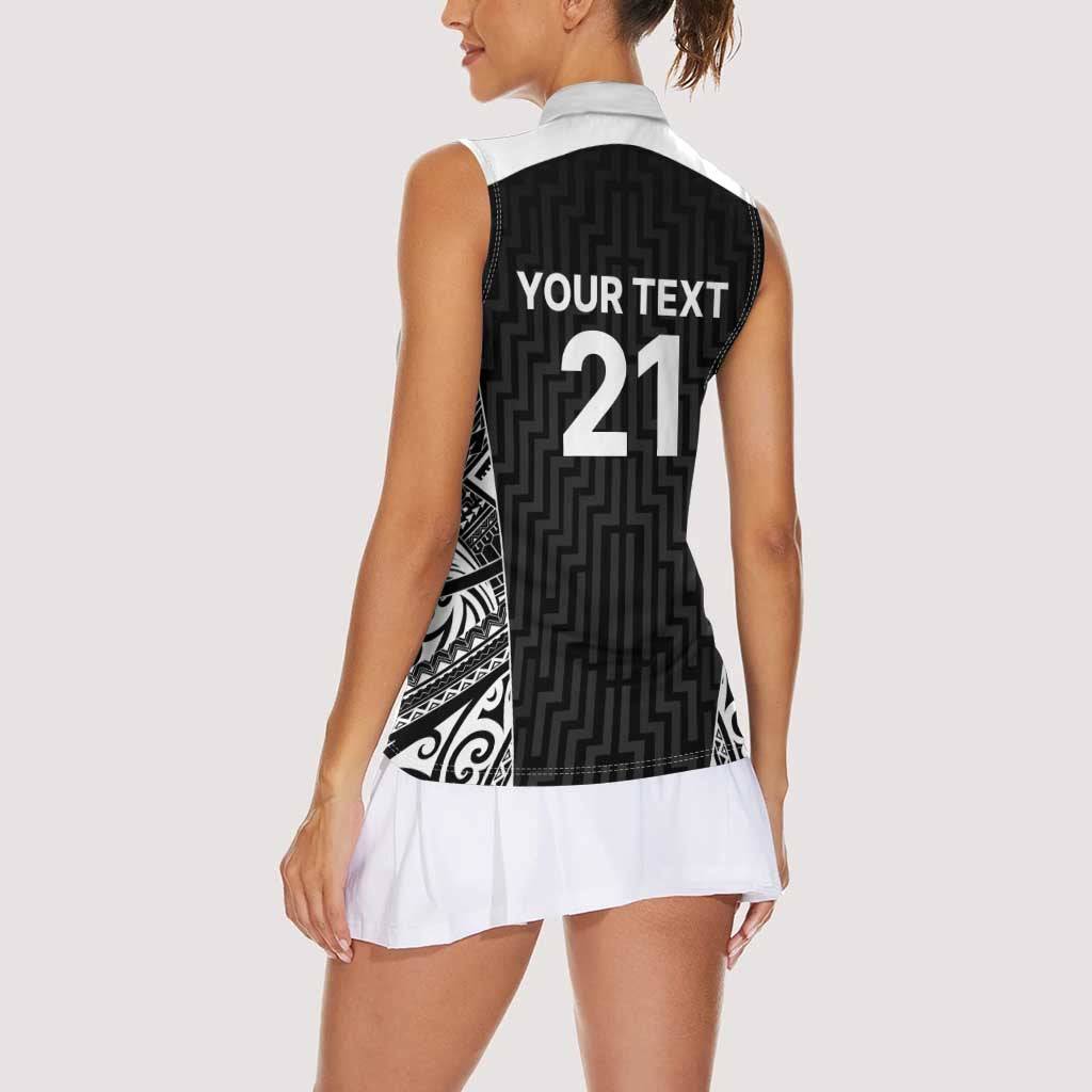 New Zealand Black Fern Custom Women Sleeveless Polo Shirt Maori Tukutuku Black-white Motif