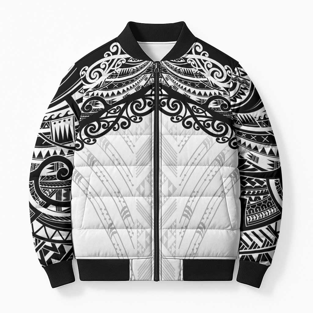 New Zealand Koru Fern Custom Bomber Puffer Jacket Simple Taniko Motif - Polynesian Pride
