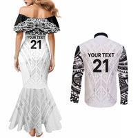 New Zealand Koru Fern Custom Couples Matching Mermaid Dress and Long Sleeve Button Shirt Simple Taniko Motif