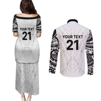 New Zealand Koru Fern Custom Couples Matching Puletasi and Long Sleeve Button Shirt Simple Taniko Motif